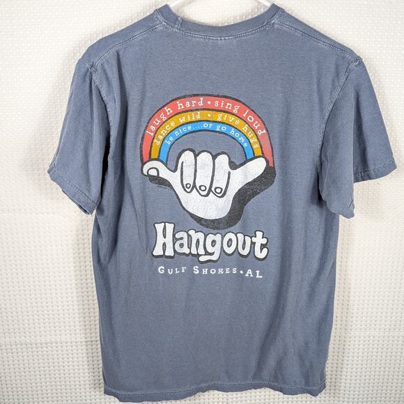 Hangout Gulf Shores Alabama Comfort Colors Shirt Men’s Medium Blue Graphic Tee - Picture 1 of 5